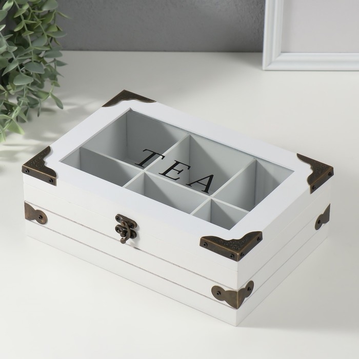 Шкатулка дерево 6 делений  Шкатулка дерево 6 делений "Ящик с уголками" 16,2х24х8,3 см