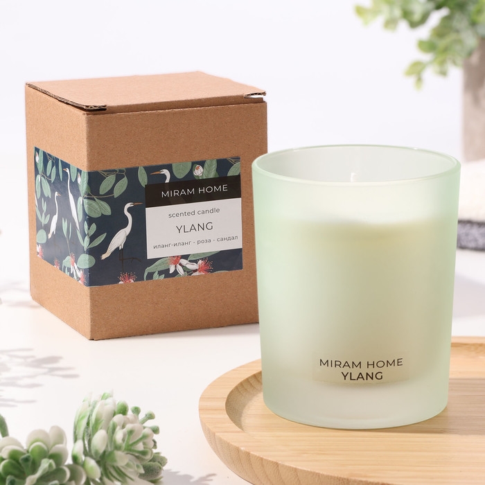 Свеча ароматическая в стекле  Свеча ароматическая в стекле "YLANG", иланг-иланг, роза и сандал, 200 г