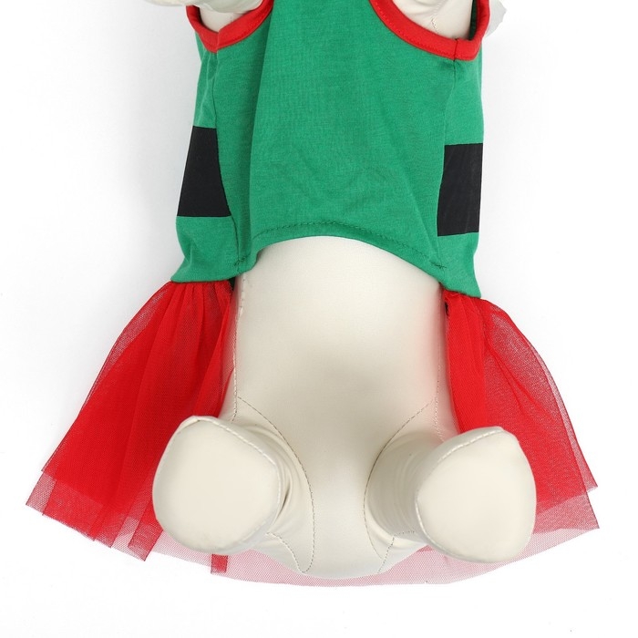 Костюм для животных Костюм для животных "Эльфийка", размер S (ДС 27, ОГ 38, ОШ 25 см), красно-зелёный