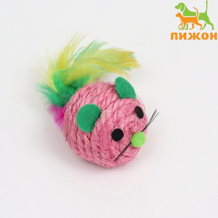 Шарик-мышь из сизаля, 4,2 см, розовый Шарик-мышь из сизаля, 4,2 см, розовый