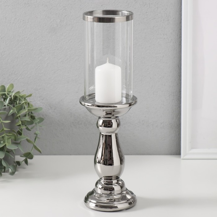 Подсвечник керамика, стекло на 1 свечу Подсвечник керамика, стекло на 1 свечу "Магистр" d=8 см серебро 9,5х9,5х32 см