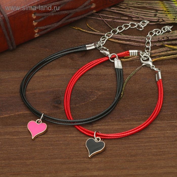 Браслеты «Неразлучники» сердце, цвет чёрно-красный, L=17 см