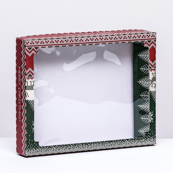Новый год. Коробка сборная крышка-дно с окном, Новый год. Коробка сборная крышка-дно с окном, "Скандинавия", 26 х 21 х 4 см.