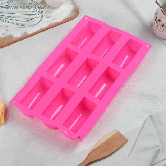 Форма для выпечки Доляна «Сладости. Батончики», силикон, 29,3×17,5×3,5 см, 9 ячеек (8,3×3,2×3,5 см), цвет МИКС Форма для выпечки Доляна «Сладости. Батончики», силикон, 29,3×17,5×3,5 см, 9 ячеек (8,3×3,2×3,5 см), цвет МИКС