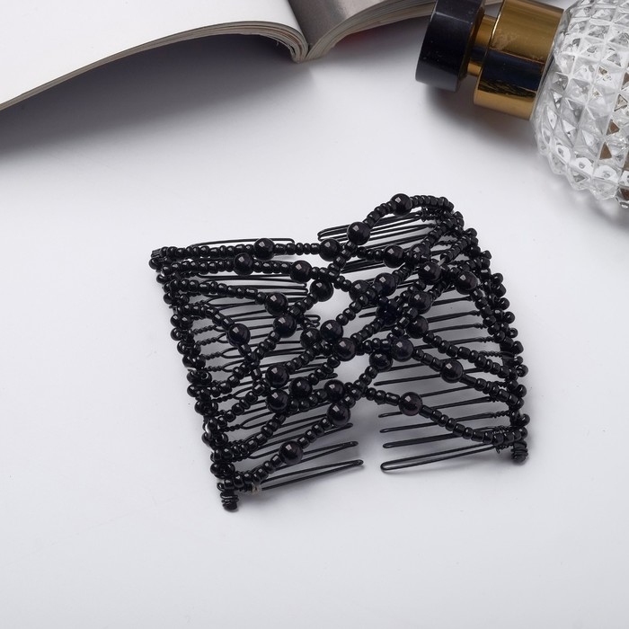Зажим для волос Зажим для волос "Сетка" бусины, 9,5 см, чёрный