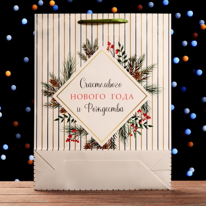 Новый год. Пакет ламинированный Новый год. Пакет ламинированный "Счастливого Нового года и Рождества", 33 х 42 х 10 см