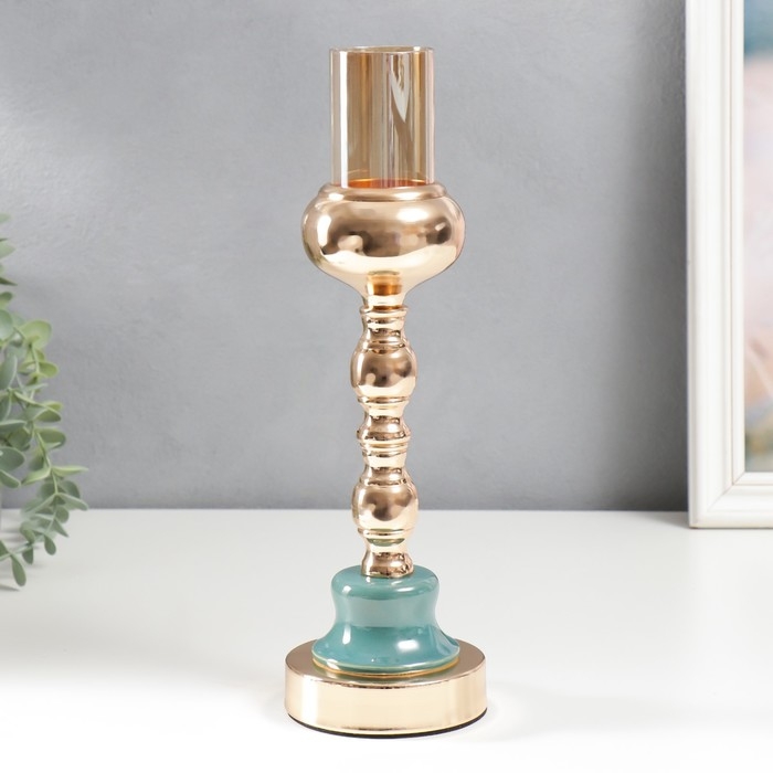 Подсвечник металл на 1 свечу Подсвечник металл на 1 свечу "Стиляги" золото и сине-зелёный 32х10х10 см