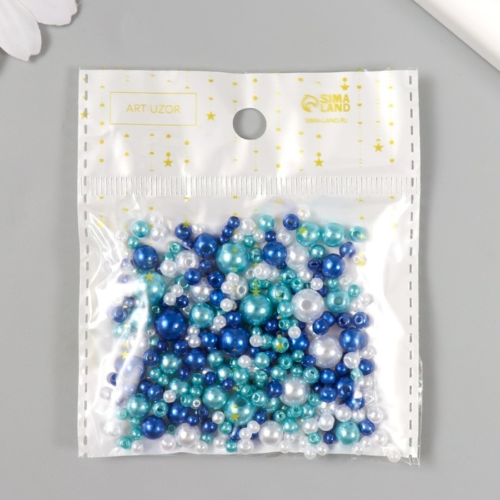 Бусины для творчества пластик Бусины для творчества пластик "Круглые. Ассорти синее" d=3-8 мм, набор 10 гр