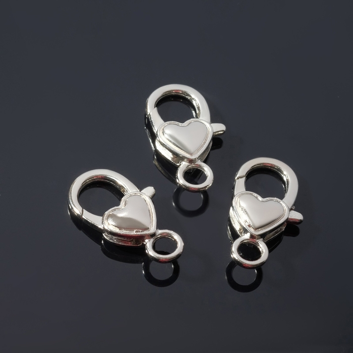 Замок-карабин «Сердечко» гладкое, (набор 3 шт.), 14×26 мм, цвет серебро Замок-карабин «Сердечко» гладкое, (набор 3 шт.), 14×26 мм, цвет серебро
