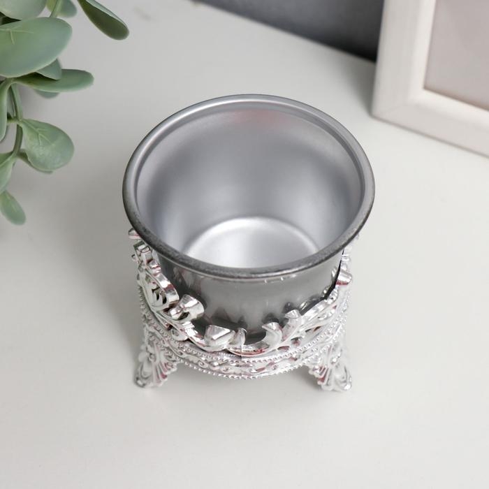 Подсвечник пластик, стекло Подсвечник пластик, стекло "Цветок лотоса" серебро 6,5х6х6 см