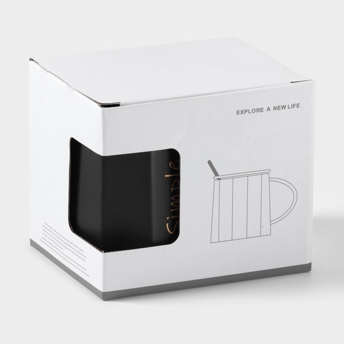 Кружка керамическая с ложкой Simple, 350 мл, цвет чёрный Кружка керамическая с ложкой Simple, 350 мл, цвет чёрный