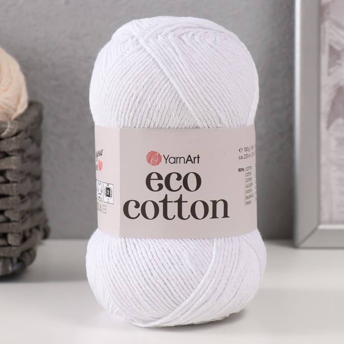 Пряжа Пряжа "Eco-Cotton" 80% хлопок 20% полиэстер 220м/100гр (760 ультрабелый)
