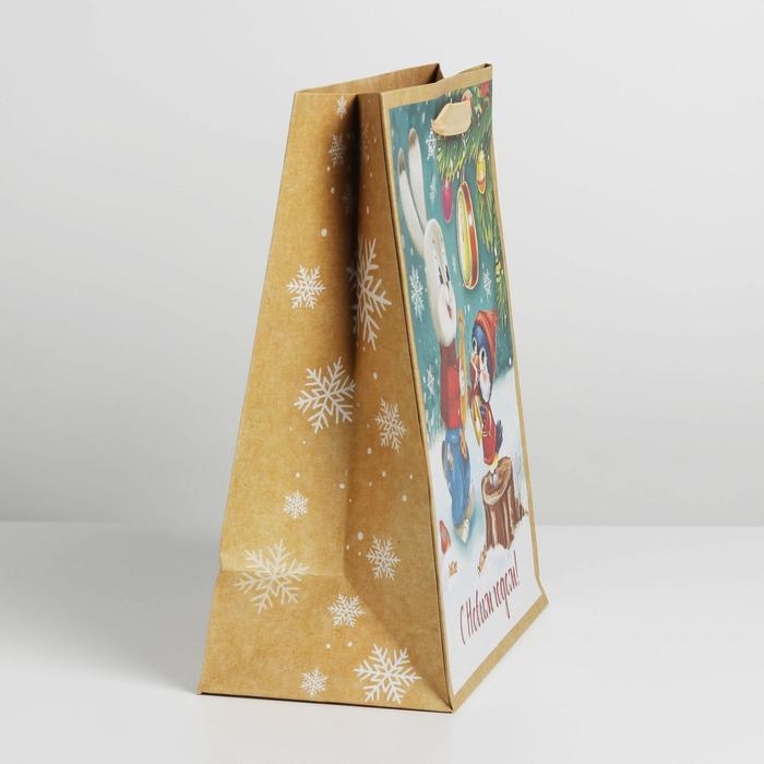 Пакет подарочный новогодний крафтовый вертикальный «С Новым годом!», ML 23 х 27 х 8 см, Новый год Пакет подарочный новогодний крафтовый вертикальный «С Новым годом!», ML 23 х 27 х 8 см, Новый год