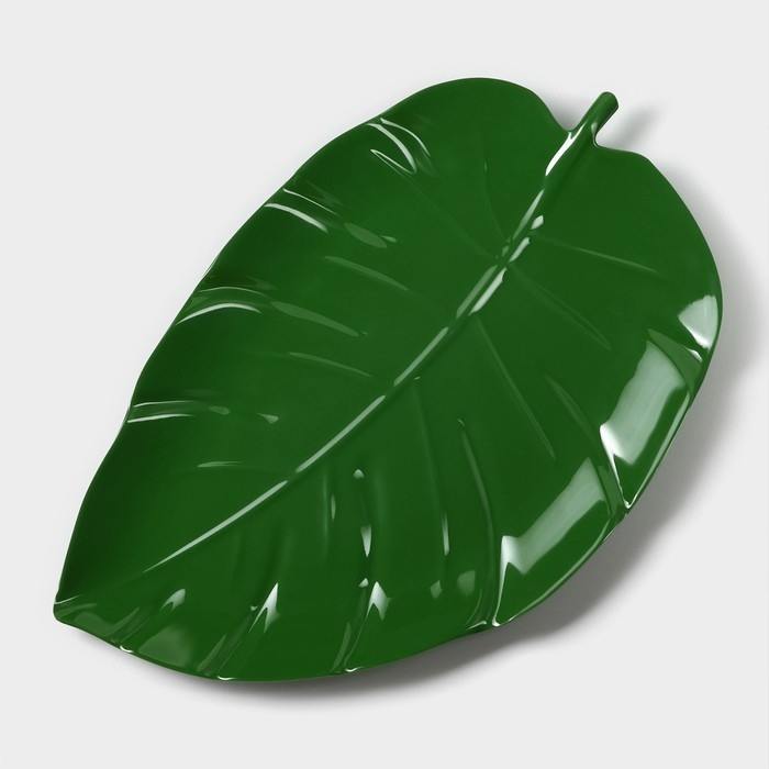 Блюдо для подачи «Лист», 37,5×23,5×2 см, цвет зелёный Блюдо для подачи «Лист», 37,5×23,5×2 см, цвет зелёный