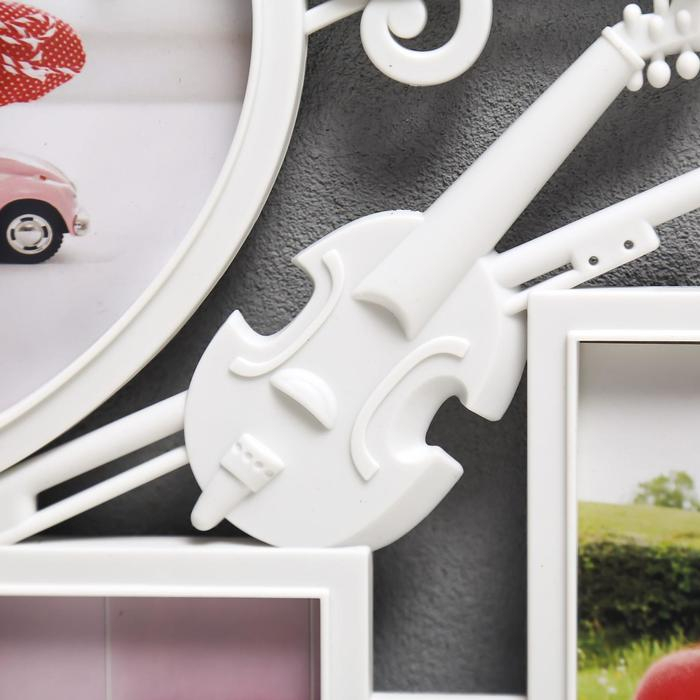 Фоторамка пластик на 3 фото 10х15, 13х12 см  Фоторамка пластик на 3 фото 10х15, 13х12 см "Скрипка и ноты" белый 34х32 см