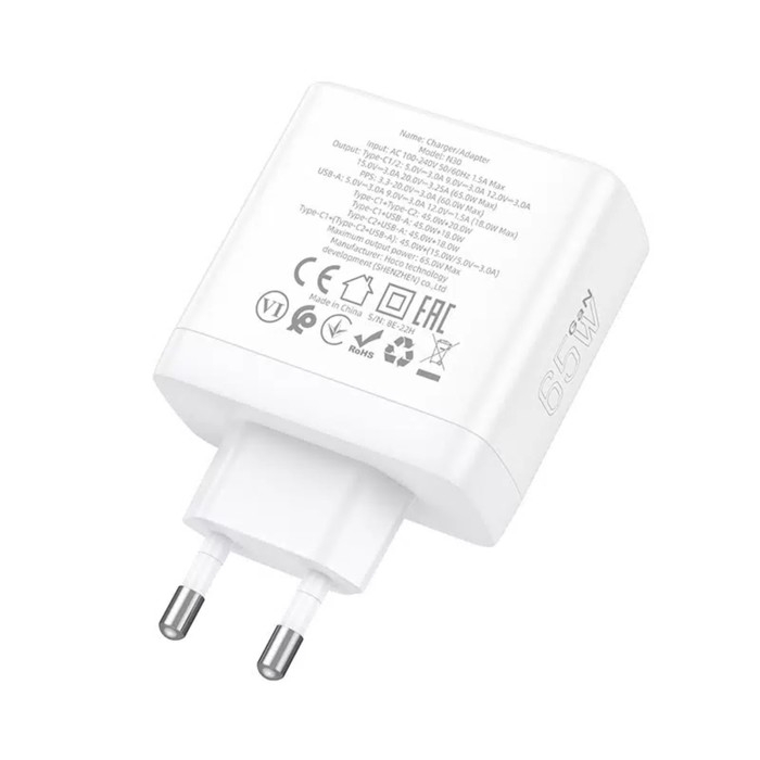 Сетевое зарядное устройство Hoco N30, USB/2Type-C, 3 A, белое