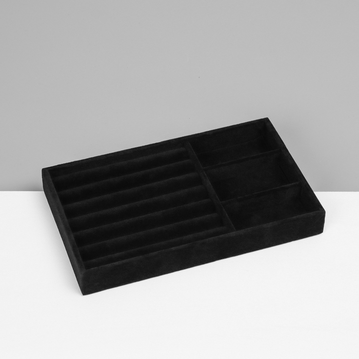 Подставка для украшения 3 ячейки и 7 полос для колец, флок, 21×12,3×2,5 см, цвет чёрный Подставка для украшения 3 ячейки и 7 полос для колец, флок, 21×12,3×2,5 см, цвет чёрный