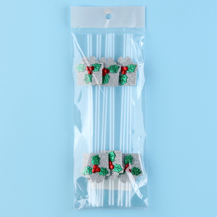 Новый год! Трубочка-подарок «Ягодка», серебро, набор 6 шт. Новый год! Трубочка-подарок «Ягодка», серебро, набор 6 шт.