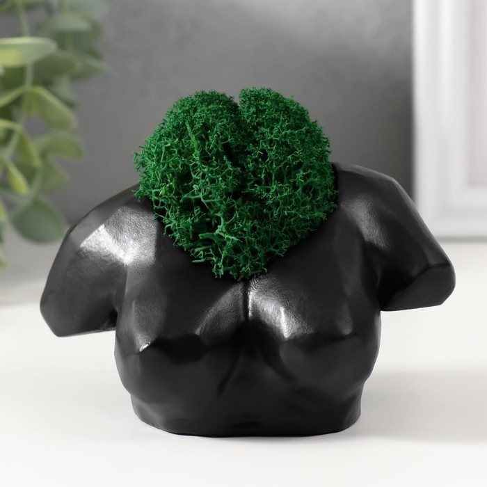 Кашпо бетонное  Кашпо бетонное "Бюст" со мхом 6,5х11см черный (мох зеленый стабилизированный)