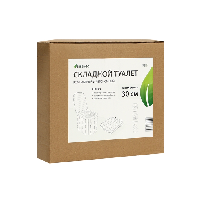 Туалет складной, 12 одноразовых пакетов, 12 пакетов абсорбента, сумка, Greengo