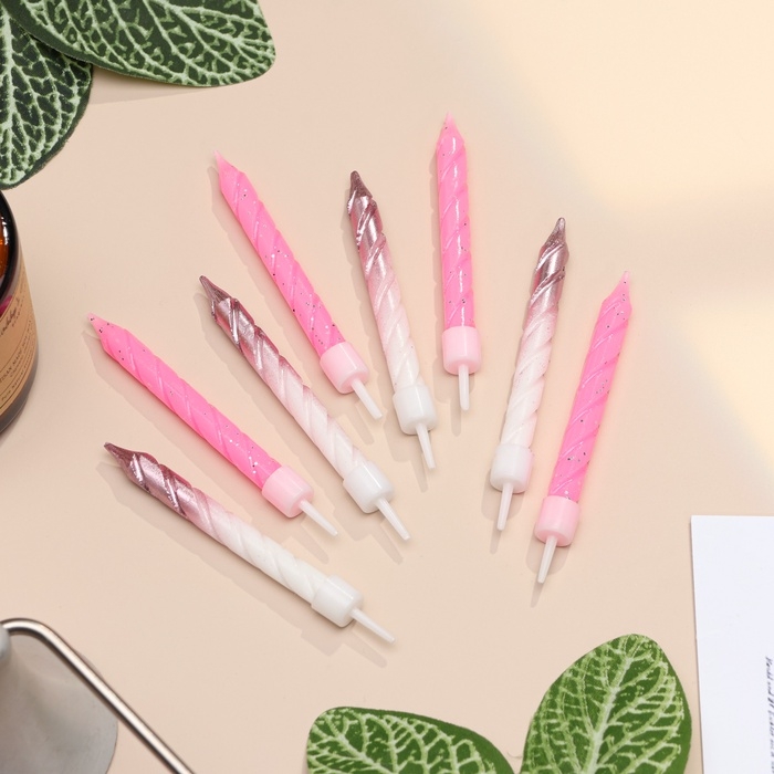 Свечи для торта Свечи для торта "Спираль", 6 шт, розовые и градиент белый с розовым золотом