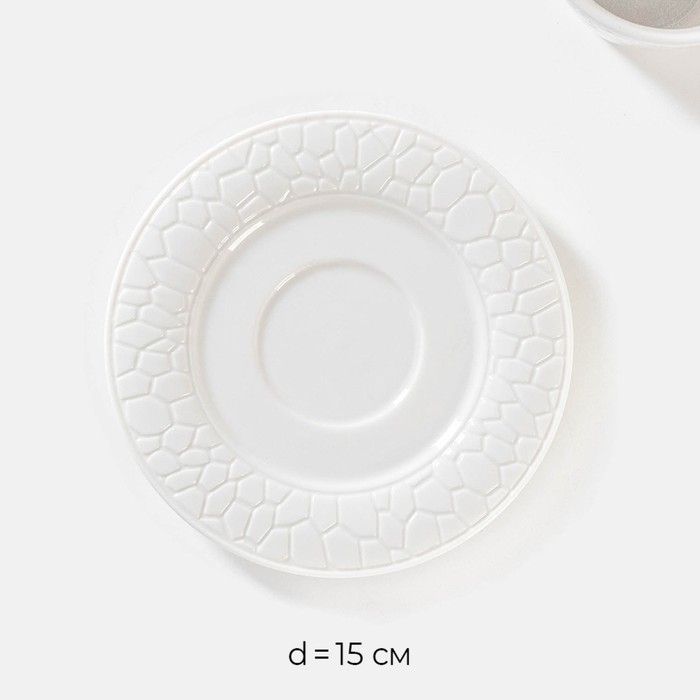 Чайная пара фарфоровая Magistro Rodos, 2 предмета: чашка 220 мл, блюдце d=15 см, цвет белый Чайная пара фарфоровая Magistro Rodos, 2 предмета: чашка 220 мл, блюдце d=15 см, цвет белый