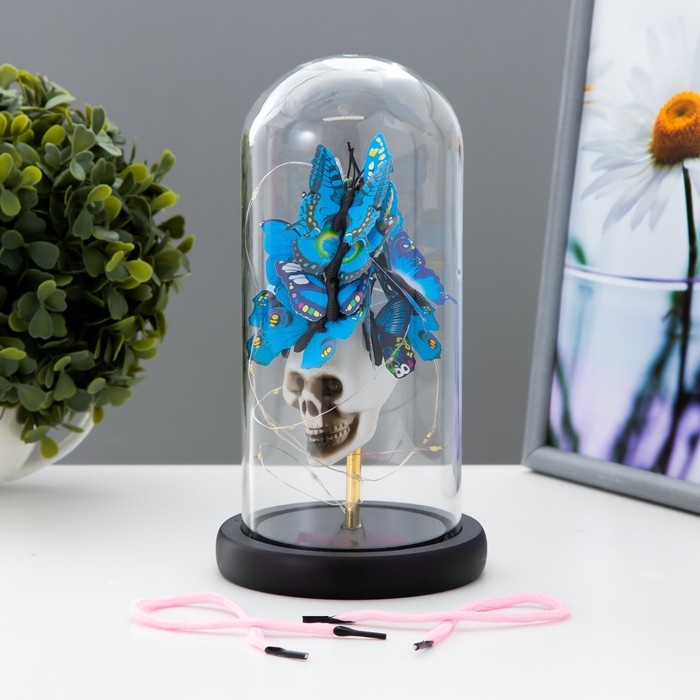 Ночник колба Ночник колба "бабочки и череп" LED от батареек 3хААА 11х11х22,5 см RISALUX