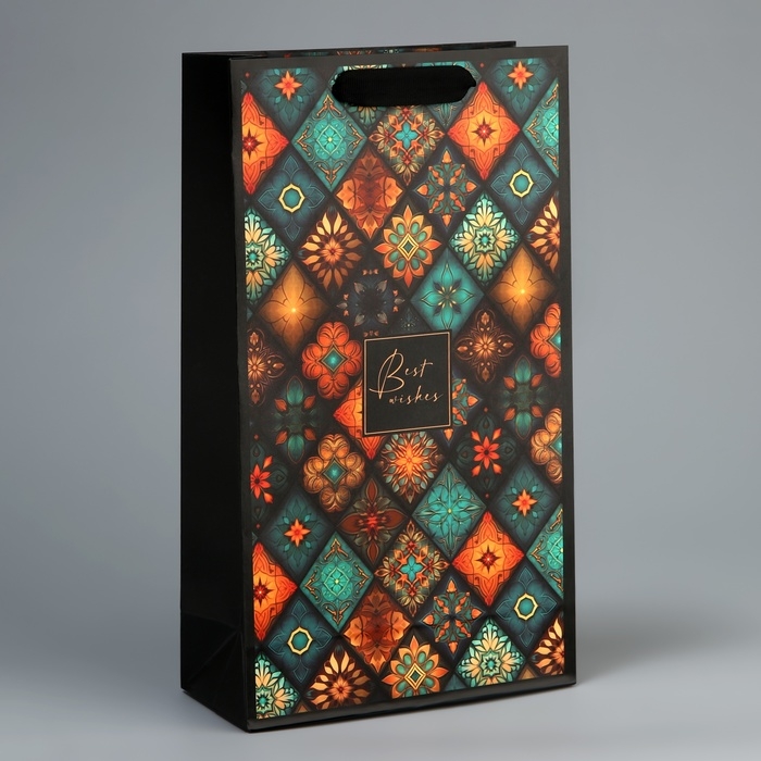 Пакет подарочный под две бутылки, упаковка, «Best wishes», 35 х 20 х 9 см Пакет подарочный под две бутылки, упаковка, «Best wishes», 35 х 20 х 9 см