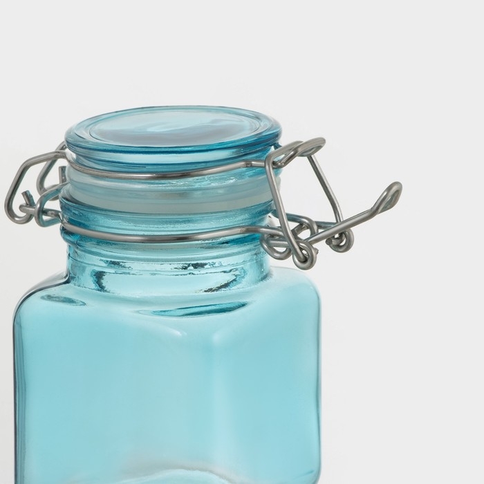 Банка стеклянная для хранения сыпучих продуктов «Квадрат», 100 мл, 5,5×8 см, с бугельным замком, цвет МИКС Банка стеклянная для хранения сыпучих продуктов «Квадрат», 100 мл, 5,5×8 см, с бугельным замком, цвет МИКС