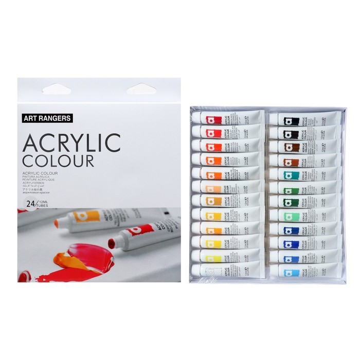 Краски акриловые 12 мл, в металлической тубе, в картонной коробке, 24 цвета Краски акриловые 12 мл, в металлической тубе, в картонной коробке, 24 цвета