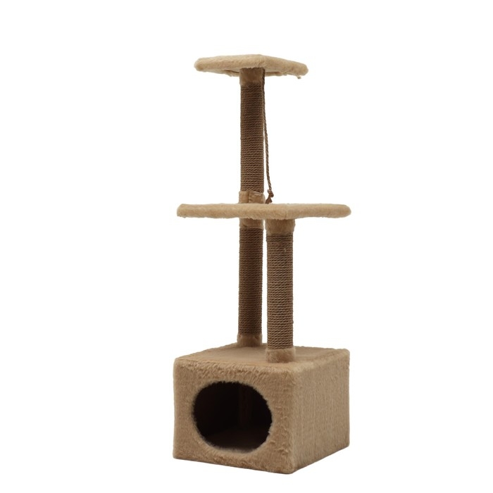 Домик для кошек с двумя полками, овальный вход, джут, 37 х 37 х 111 см, бежевый Домик для кошек с двумя полками, овальный вход, джут, 37 х 37 х 111 см, бежевый