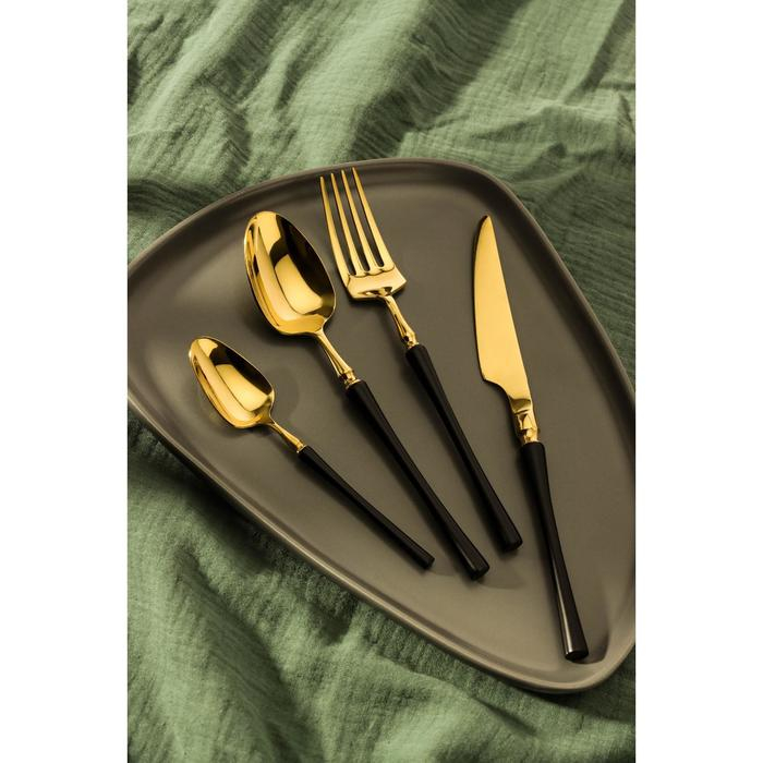 Столовые приборы из нержавеющей стали Magistro &laquo;Фьюжн&raquo;, 4 предмета, цвет металла золотой, чёрные ручки