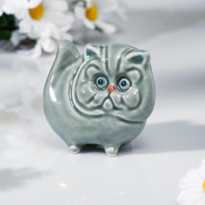 Сувенир Сувенир "Кот перс", 7,5х8см, гжель, цвет серый