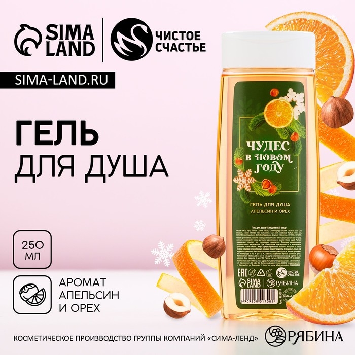 Гель для душа «Чудес в Новом Году!», 250 мл, аромат апельсина и орехов, ЧИСТОЕ СЧАСТЬЕ Гель для душа «Чудес в Новом Году!», 250 мл, аромат апельсина и орехов, ЧИСТОЕ СЧАСТЬЕ