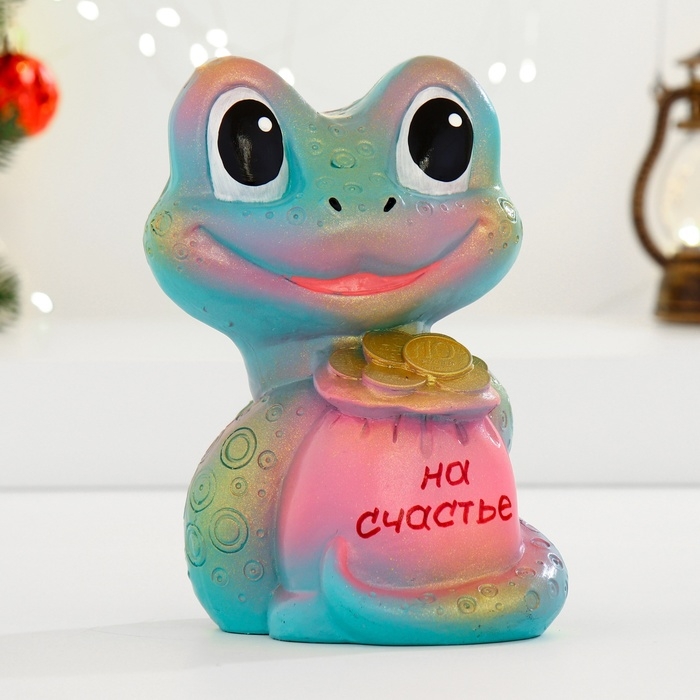 Копилка  Копилка "Змея с мешком денег" изумрудная, 18см