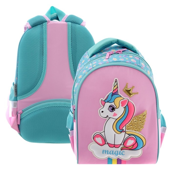 Рюкзак школьный 38,5 х 26 х 17 см, эргономичная спинка, Hatber Primary School Рюкзак школьный 38,5 х 26 х 17 см, эргономичная спинка, Hatber Primary School "Единорог-принцесса"