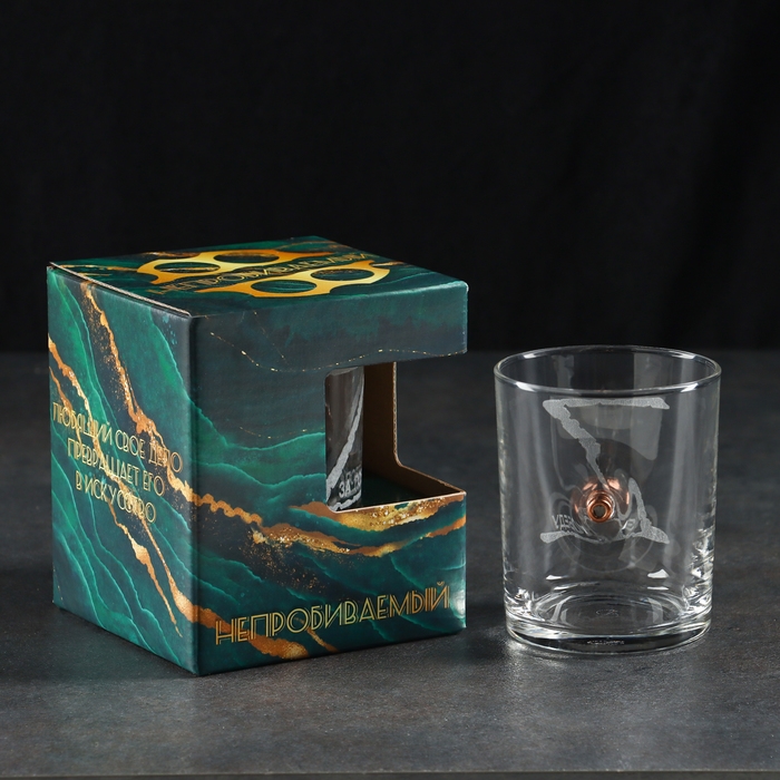 Стакан Стакан "Непробиваемый. Zа победу", с пулей, для виски, 250 мл