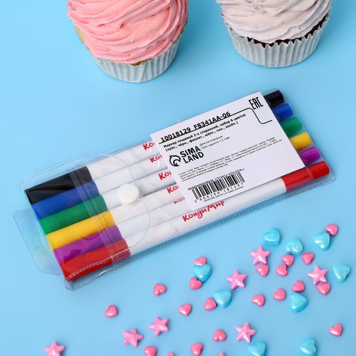 Маркер пищевой 2-х сторонний, набор из 6 цветов Маркер пищевой 2-х сторонний, набор из 6 цветов