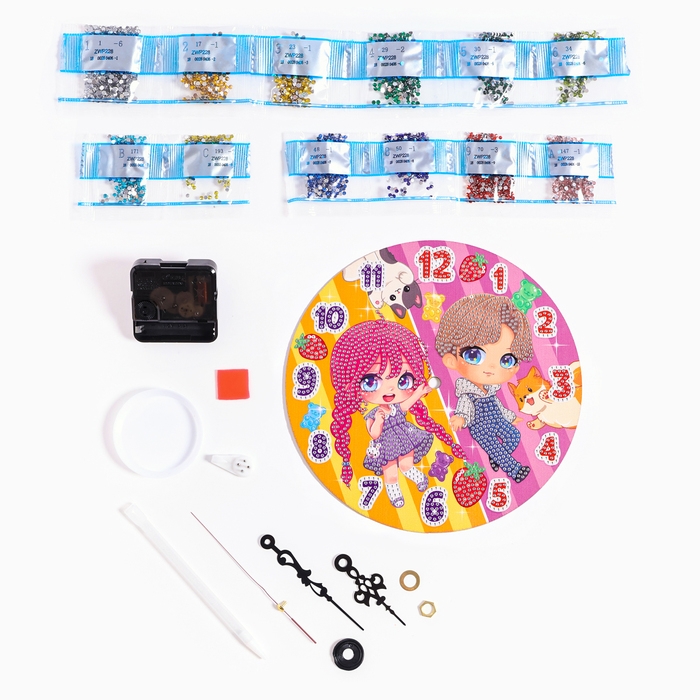 Алмазная мозаика для детей с частичным заполнением на часах «Малыши», 20 х 20 см