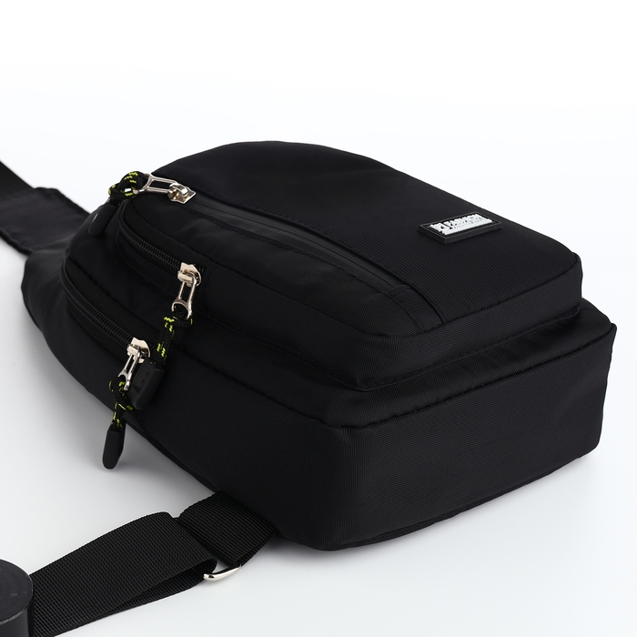 Сумка-слинг из текстиля, 3 наружных кармана, цвет чёрный Сумка-слинг из текстиля, 3 наружных кармана, цвет чёрный