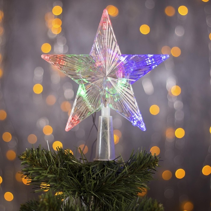 Светодиодная верхушка на ёлку «Звезда прозрачная» 15 см, 10 LED, провод 2 метра, 220 В, свечение RG/RB Светодиодная верхушка на ёлку «Звезда прозрачная» 15 см, 10 LED, провод 2 метра, 220 В, свечение RG/RB