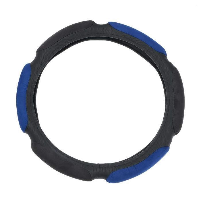 Оплетка на руль TORSO, велюр, размер 38 см, чёрно-синий Оплетка на руль TORSO, велюр, размер 38 см, чёрно-синий