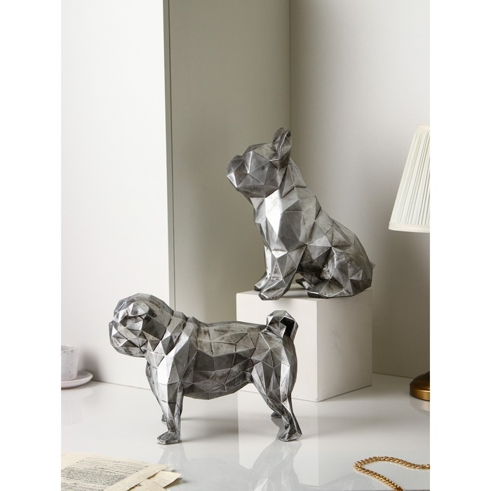 Набор фигур «Бульдог», геометрия, полистоун, 34 см, цвет серебро Набор фигур «Бульдог», геометрия, полистоун, 34 см, цвет серебро