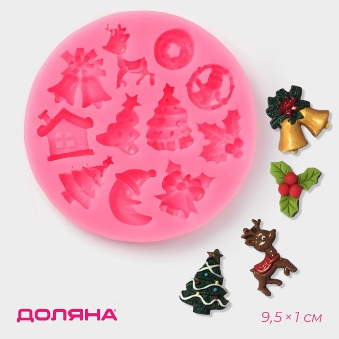 Молд новогодний Доляна «Новый год», силикон, 9,5×9,5×1 см, цвет розовый Молд новогодний Доляна «Новый год», силикон, 9,5×9,5×1 см, цвет розовый