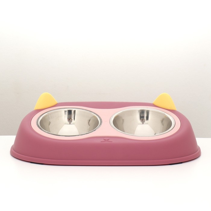 Миска металлическая двойная на пластиковом основании 2 х 160 мл, 34 х 28 х 5 см, бордовая Миска металлическая двойная на пластиковом основании 2 х 160 мл, 34 х 28 х 5 см, бордовая