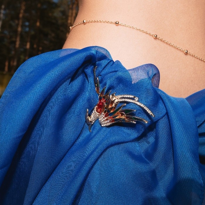 Брошь «Жар-птица», цветная в золоте Брошь «Жар-птица», цветная в золоте