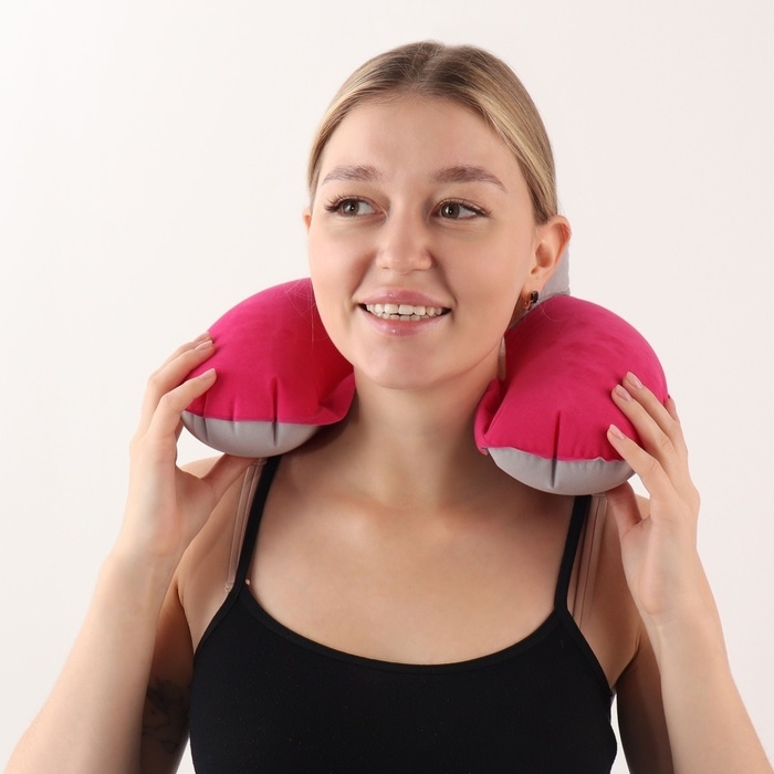 Подушка-воротник для шеи, с подголовником, надувная, в чехле, 43 × 28 см, цвет розовый Подушка-воротник для шеи, с подголовником, надувная, в чехле, 43 × 28 см, цвет розовый