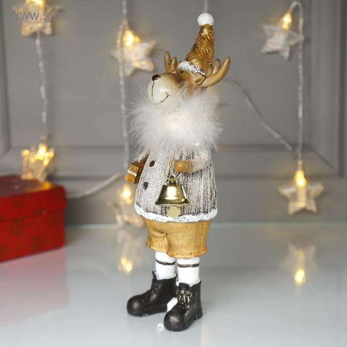 Сувенир полистоун Сувенир полистоун "Лосик в серебристом свитере с колокольчиком" 27х6,5х9 см