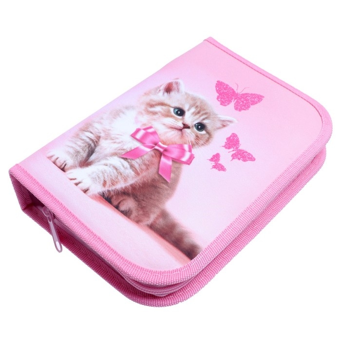 Пенал 3 секции, вкладка внутри, 140 х 210 х 40 мм, тканевый, Calligrata TOP Block  Пенал 3 секции, вкладка внутри, 140 х 210 х 40 мм, тканевый, Calligrata TOP Block "Котенок"