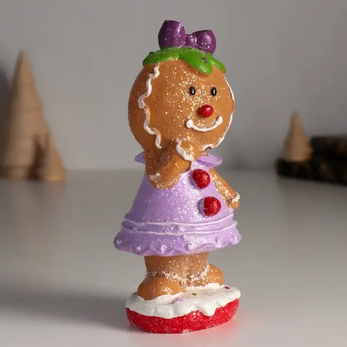 Фигурка полистоун &laquo;Пряничка в сиреневом платье, с бантиком&raquo;, 5.5&times;6.5&times;15 см